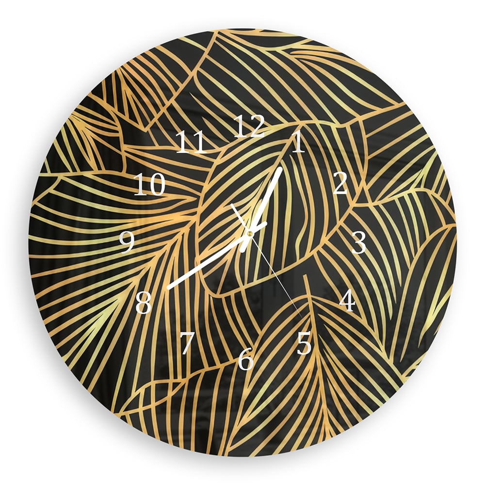 Wandklok Rond 30cm - Gehard Glas - Gouden Blaadjes op Zwart