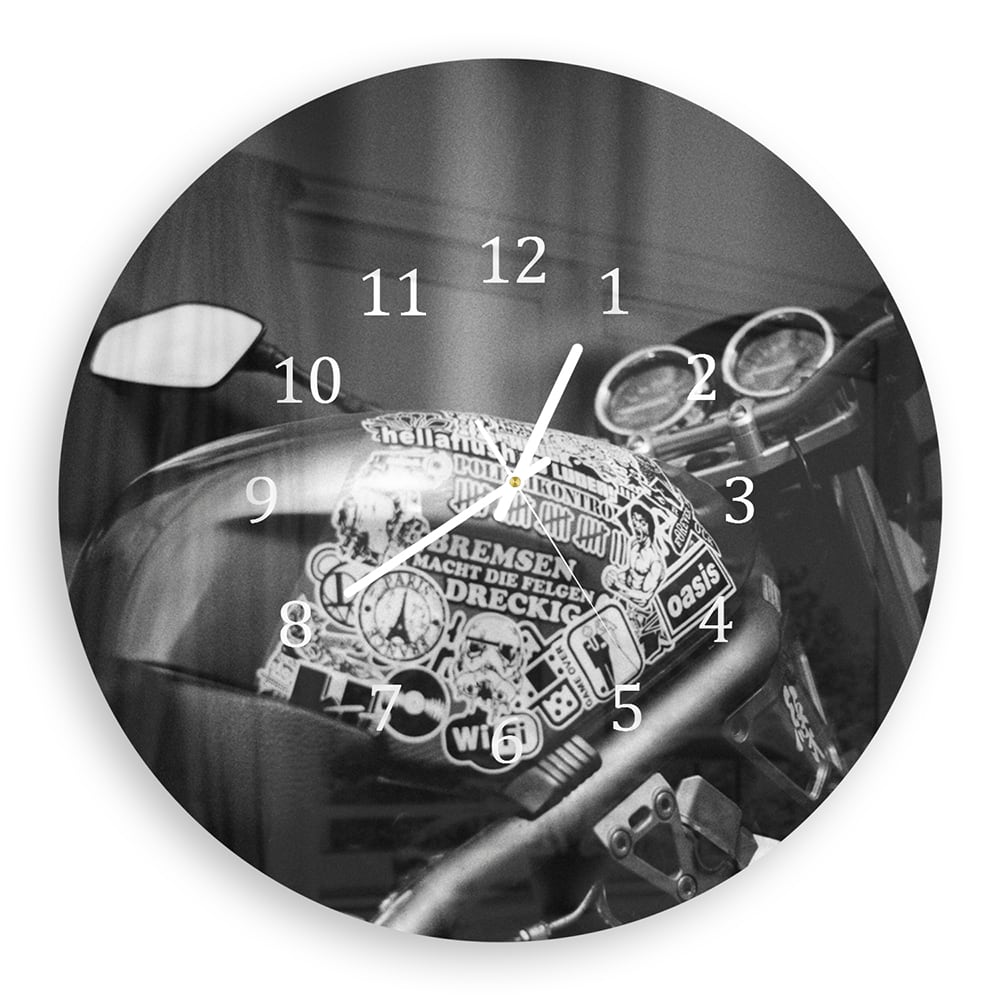 Wandklok Rond 30cm - Gehard Glas - Motor met Stickers