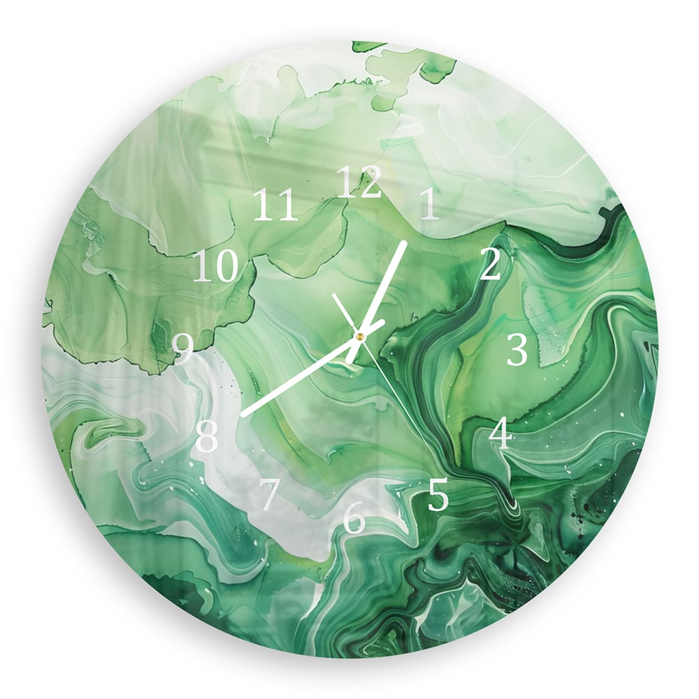 Wandklok Rond 30cm - Gehard Glas - Groene Waterverf Textuur