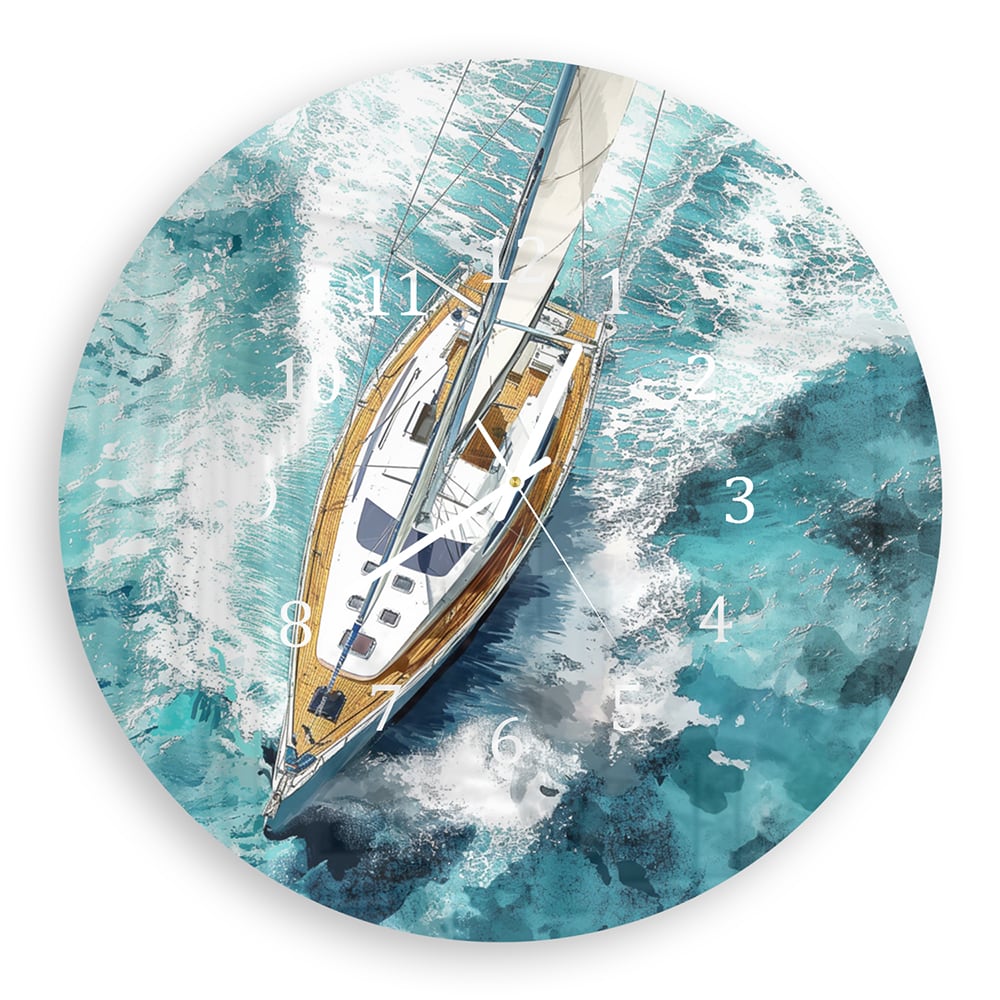 Wandklok Rond 30cm - Gehard Glas - Waterverf Schilderij Zeilboot