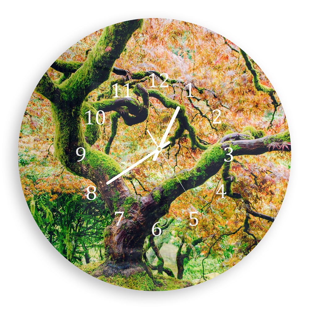 Wandklok Rond 30cm - Gehard Glas - Mossige Boom in de Herfst