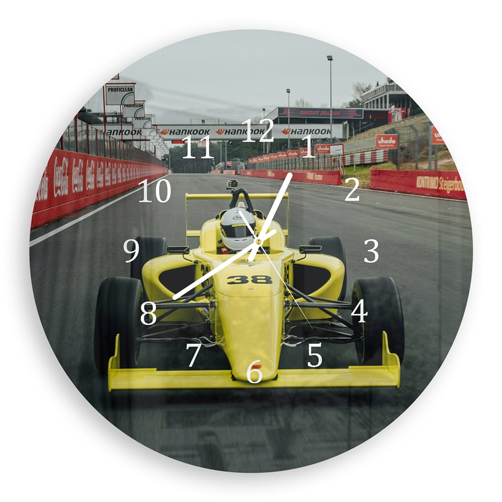 Wandklok Rond 30cm - Gehard Glas - Open Wheel Race Auto