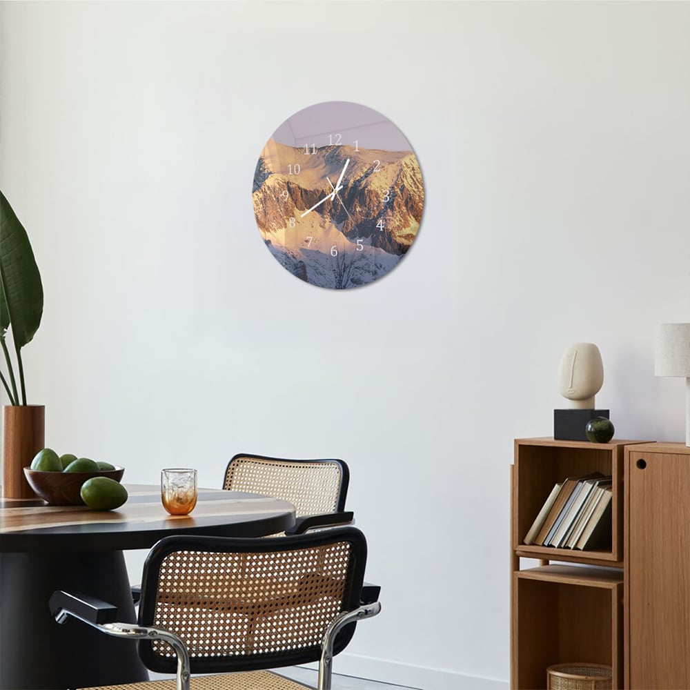 Wandklok Rond 30cm - Gehard Glas - Bergtoppen in het Eerste Licht