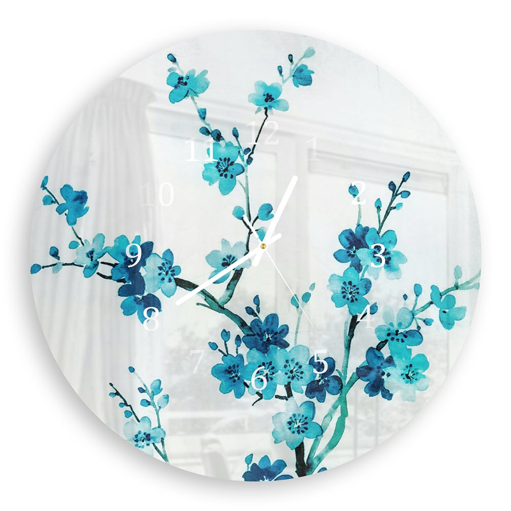 Wandklok Rond 30cm - Gehard Glas - Waterverf Schilderij Bauwe Bloemen