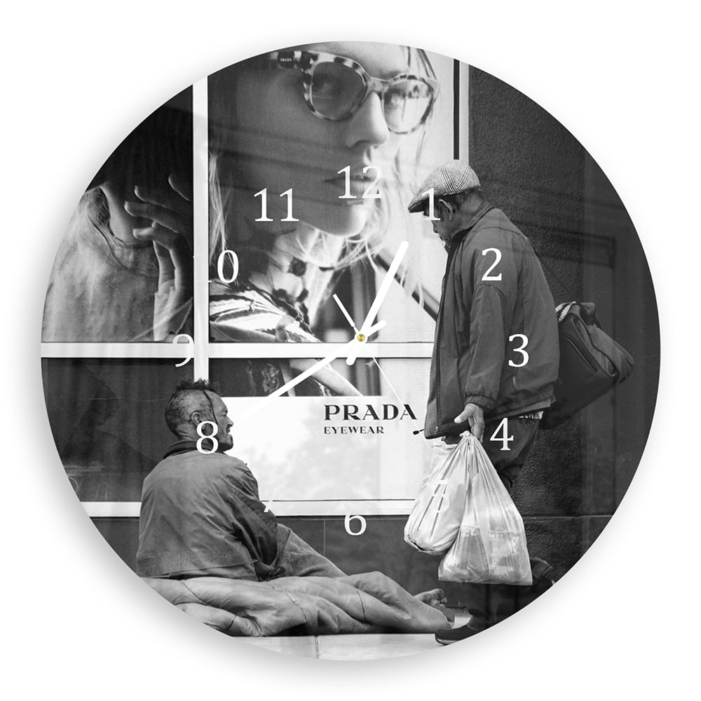 Wandklok Rond 30cm - Gehard Glas - Daklozen voor Prada Winkel