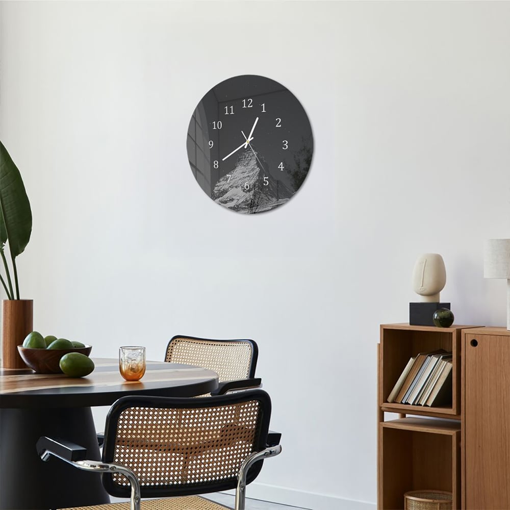 Wandklok Rond 30cm - Gehard Glas - Bergtop in Zwart-Wit