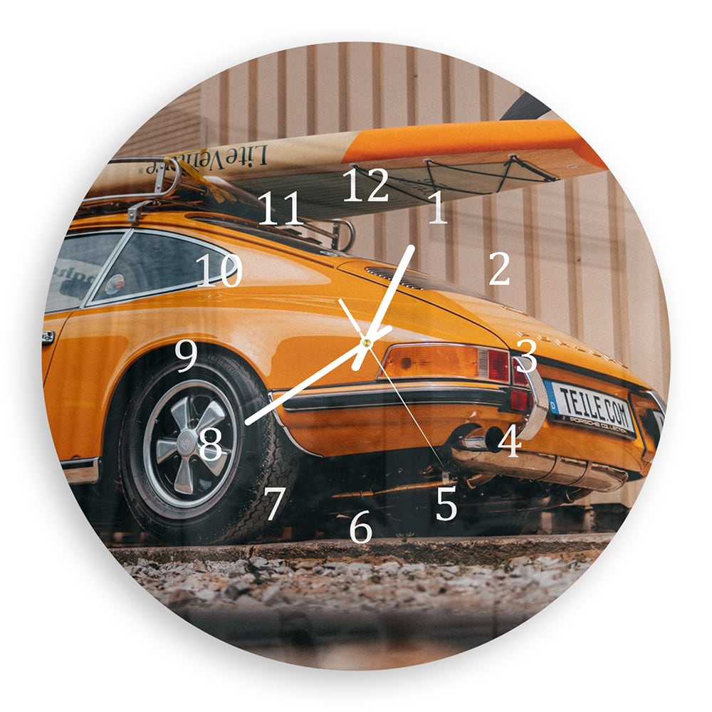 Wandklok Rond 30cm - Gehard Glas - Porsche met Surfboard