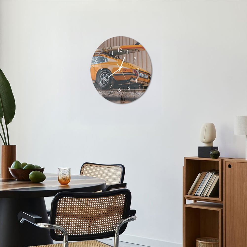 Wandklok Rond 30cm - Gehard Glas - Porsche met Surfboard