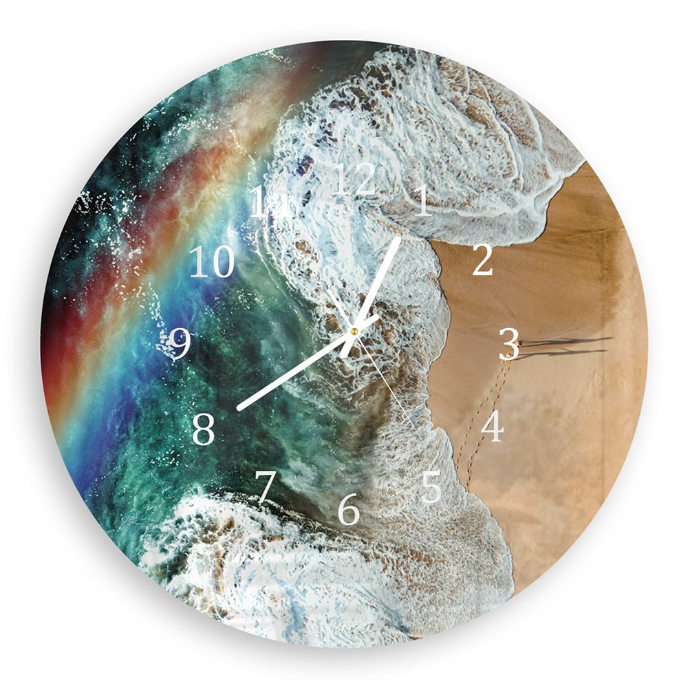 Wandklok Rond 30cm - Gehard Glas - Regenboog op het Strand