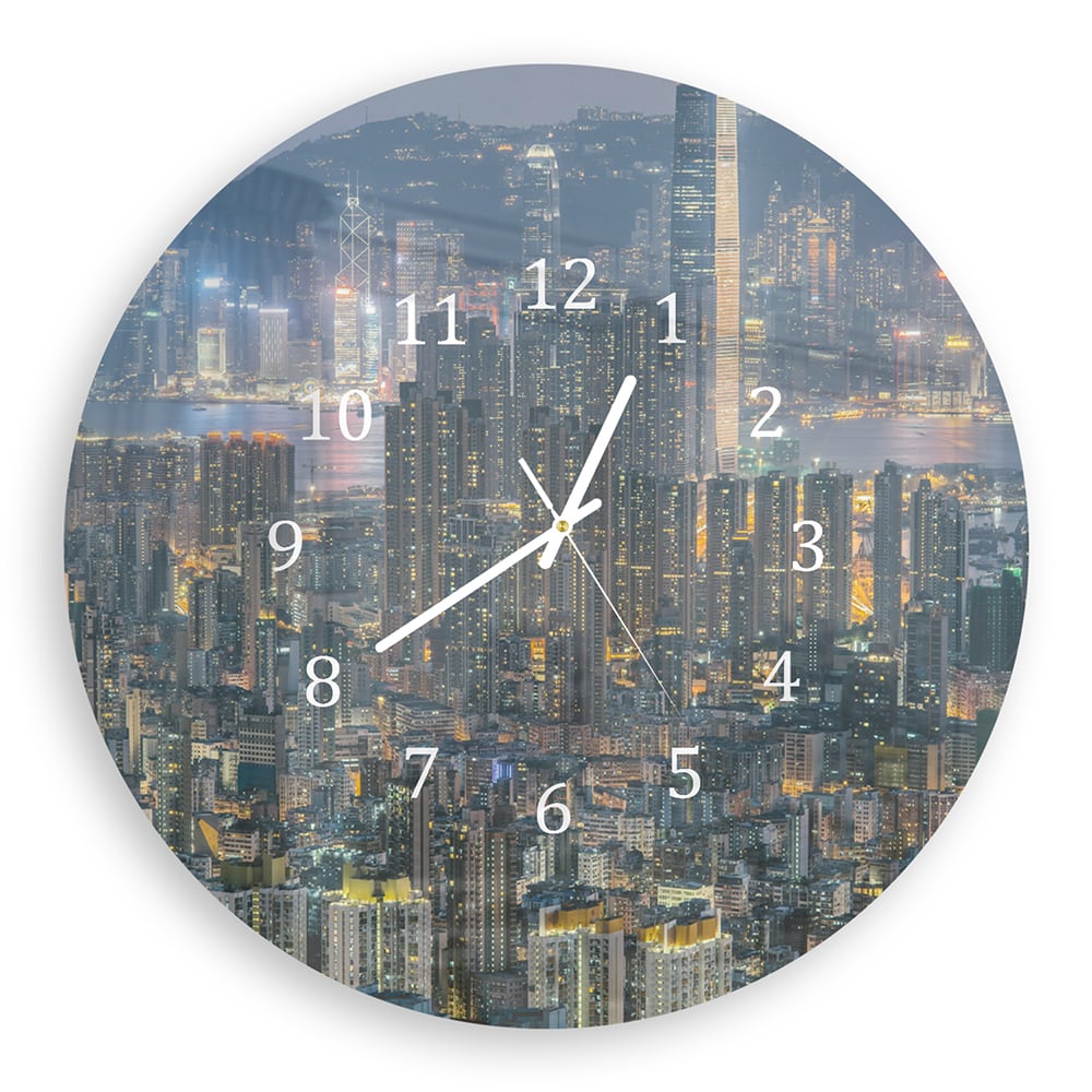 Wandklok Rond 30cm - Gehard Glas - Hong Kong in de Nacht