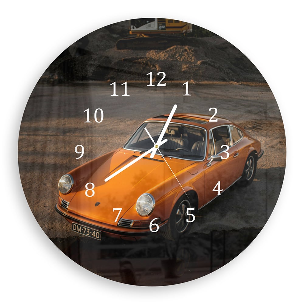 Wandklok Rond 30cm - Gehard Glas - Oranje Porsche