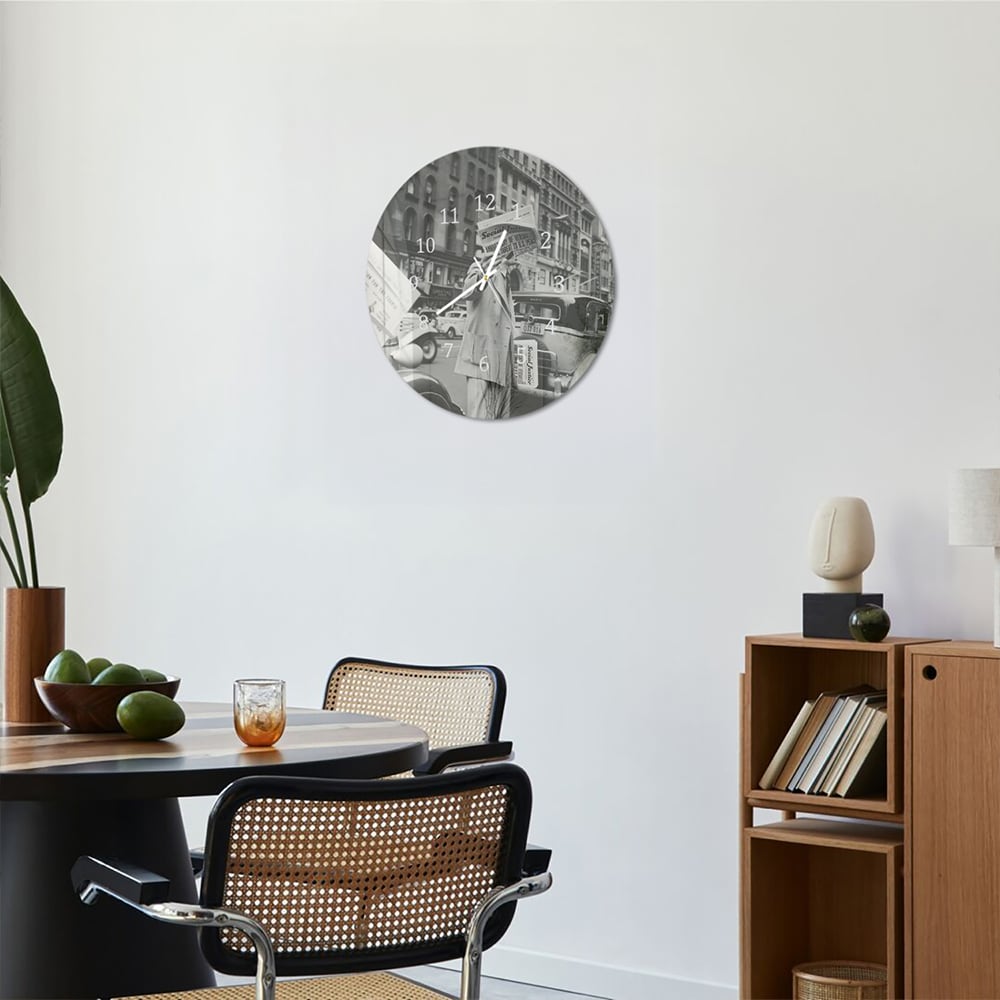 Wandklok Rond 30cm - Gehard Glas - New York in Zwart-Wit