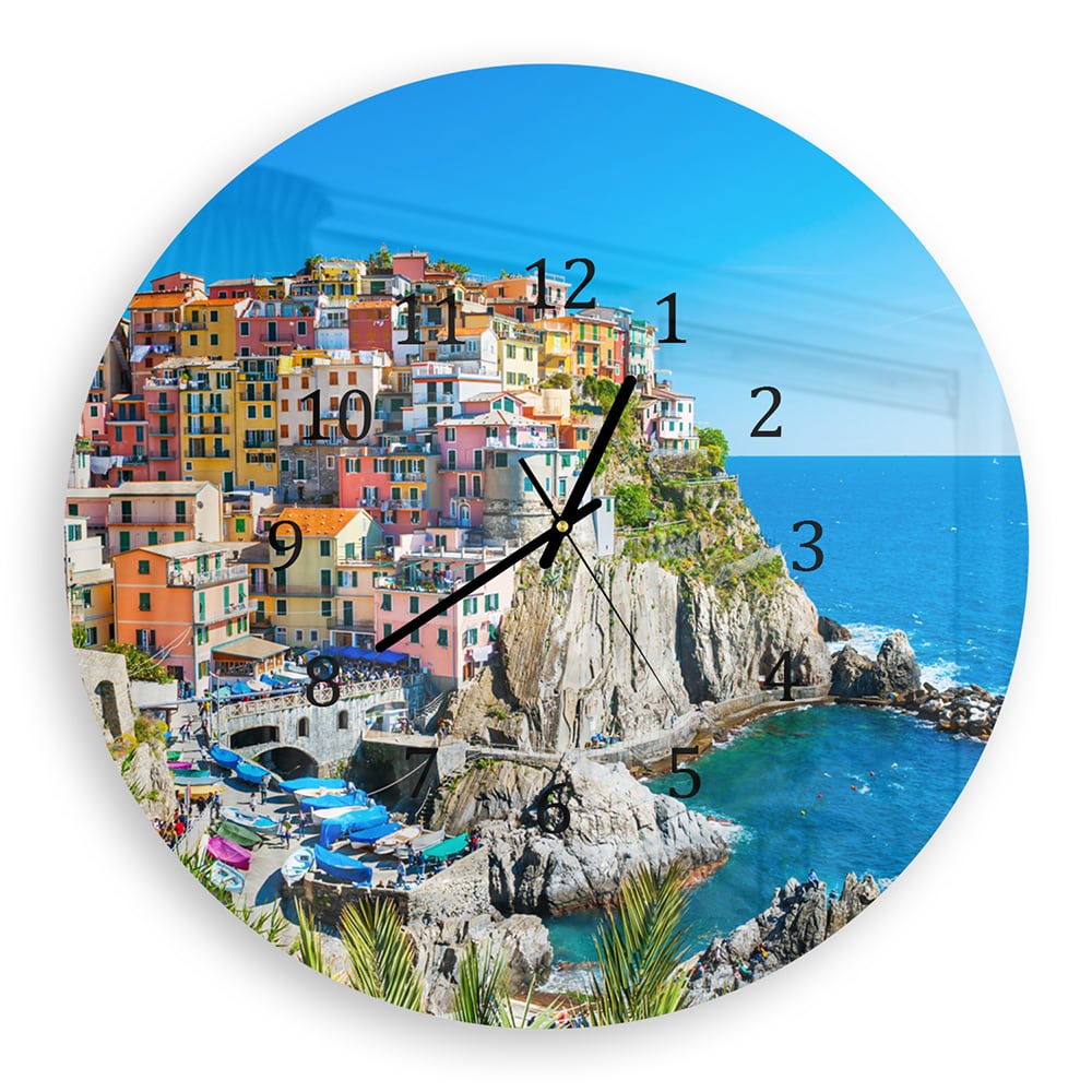 Wandklok Rond 30cm - Gehard Glas - Kleurrijk Cinque Terre aan de Kust