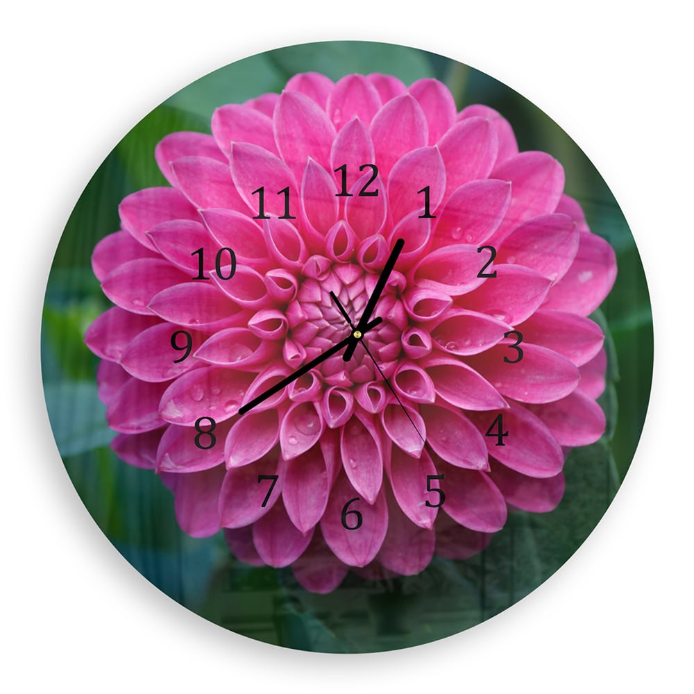 Wandklok Rond 30cm - Gehard Glas - Roze Dahlia