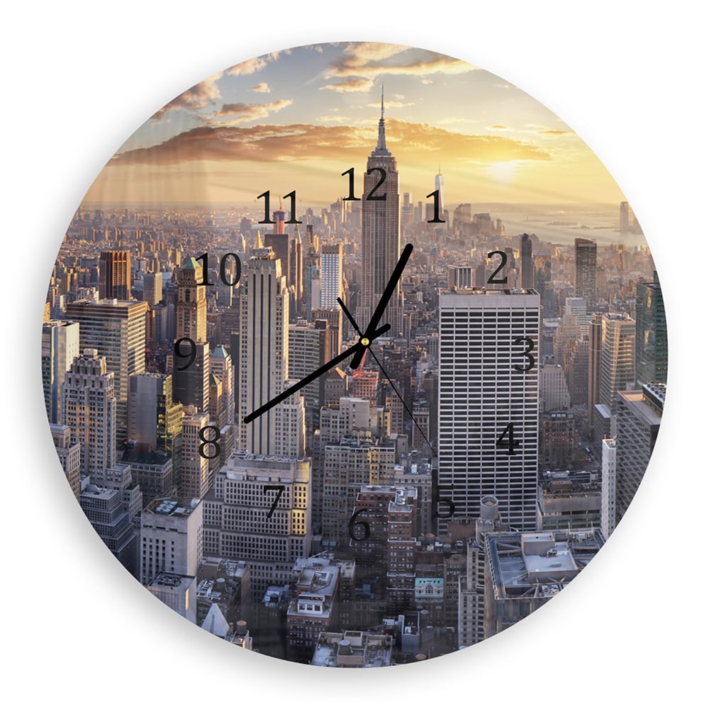 Wandklok Rond 30cm - Gehard Glas - Zonsondergang over New York City