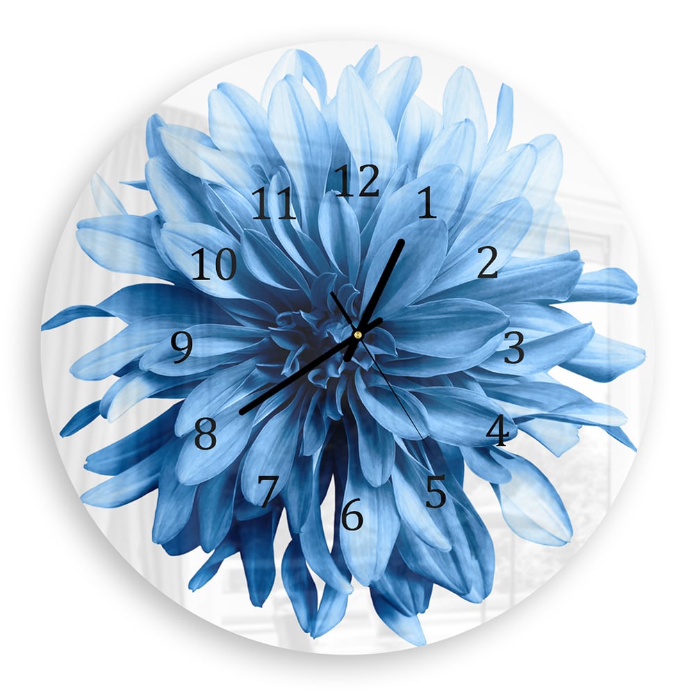 Wandklok Rond 30cm - Gehard Glas - Lichtblauwe Dahlia