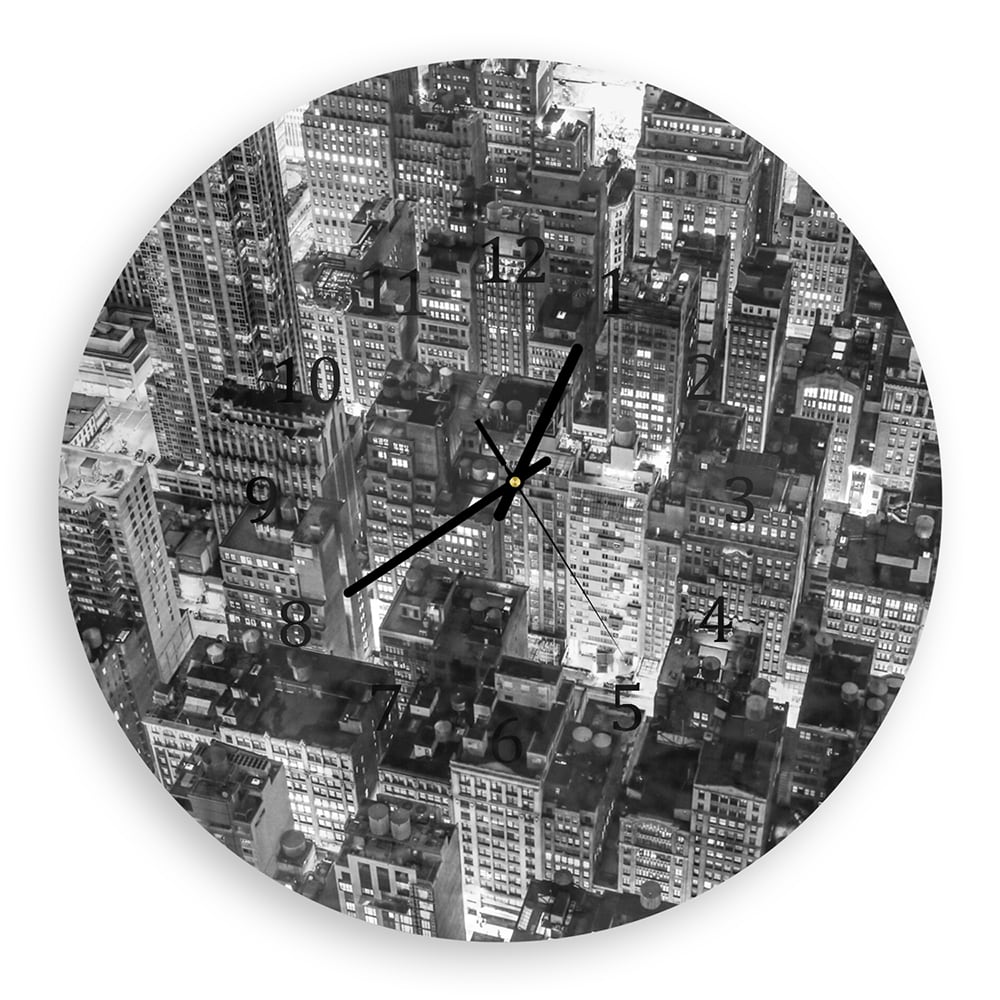 Wandklok Rond 30cm - Gehard Glas - New York City Nachtzicht