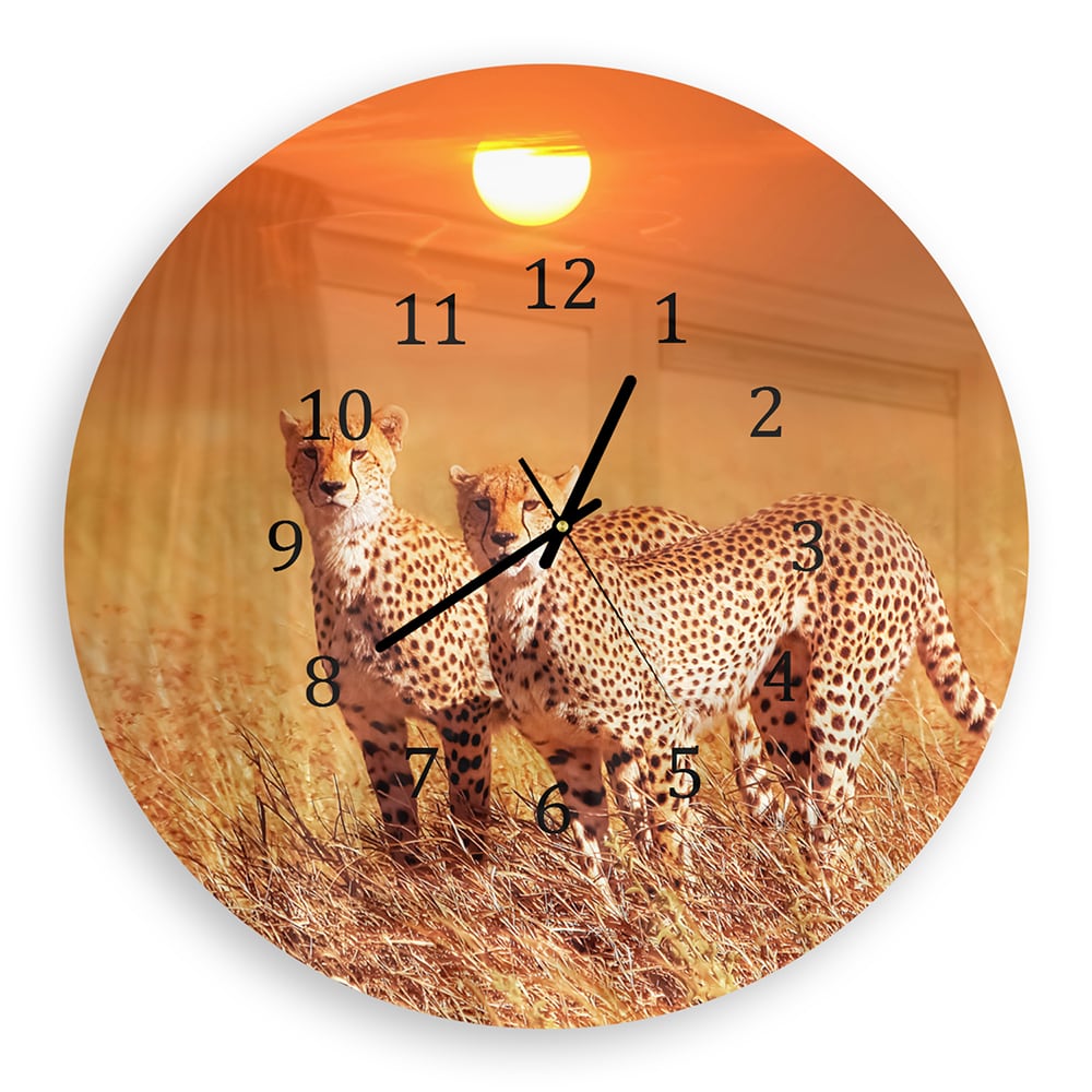 Wandklok Rond 30cm - Gehard Glas - Twee Cheetahs