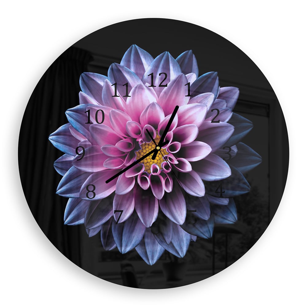 Wandklok Rond 30cm - Gehard Glas - Blauw/Roze Dahlia