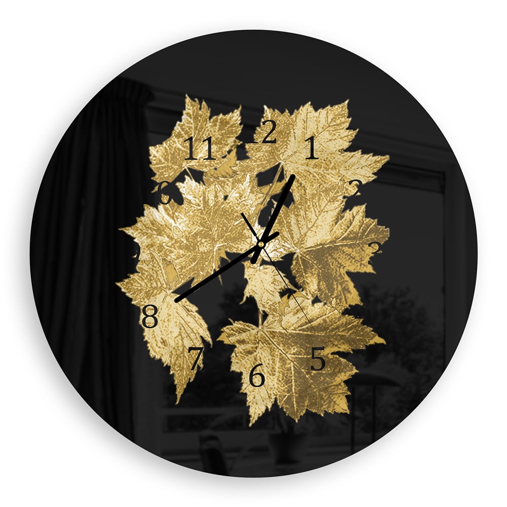 Wandklok Rond 30cm - Gehard Glas - Gouden Bladeren Patroon