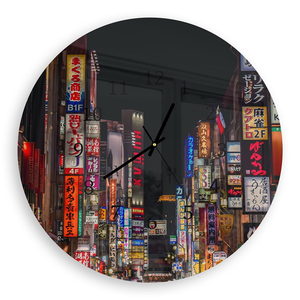 Wandklok Rond 30cm - Gehard Glas - Kabukicho Shinjuku Neonlichten