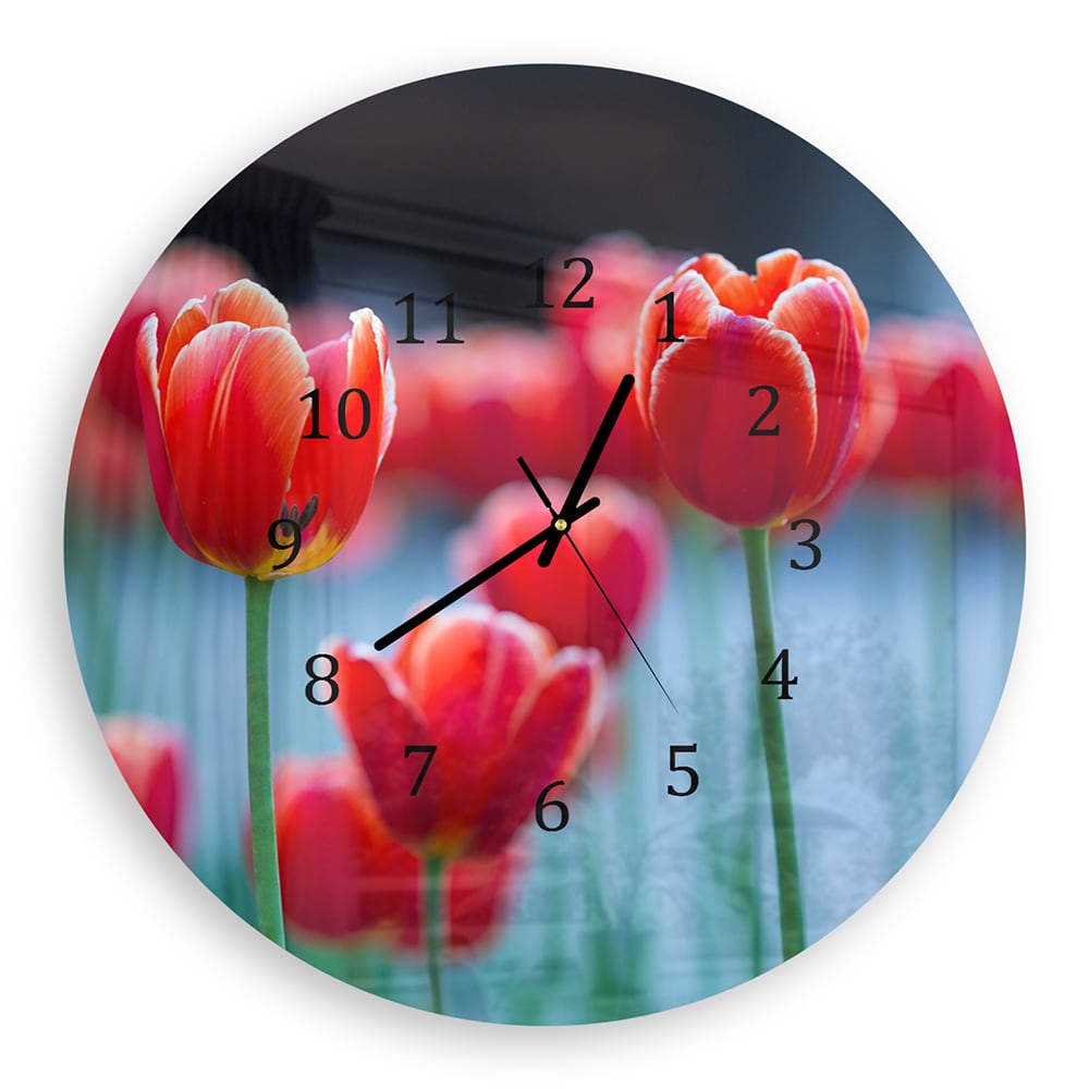 Wandklok Rond 30cm - Gehard Glas - Rode Tulpen