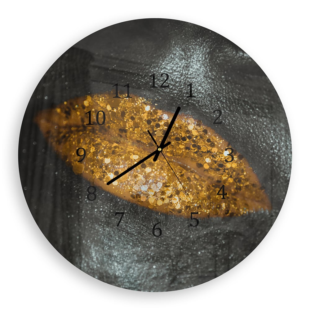 Wandklok Rond 30cm - Gehard Glas - Gouden Glitterlippen