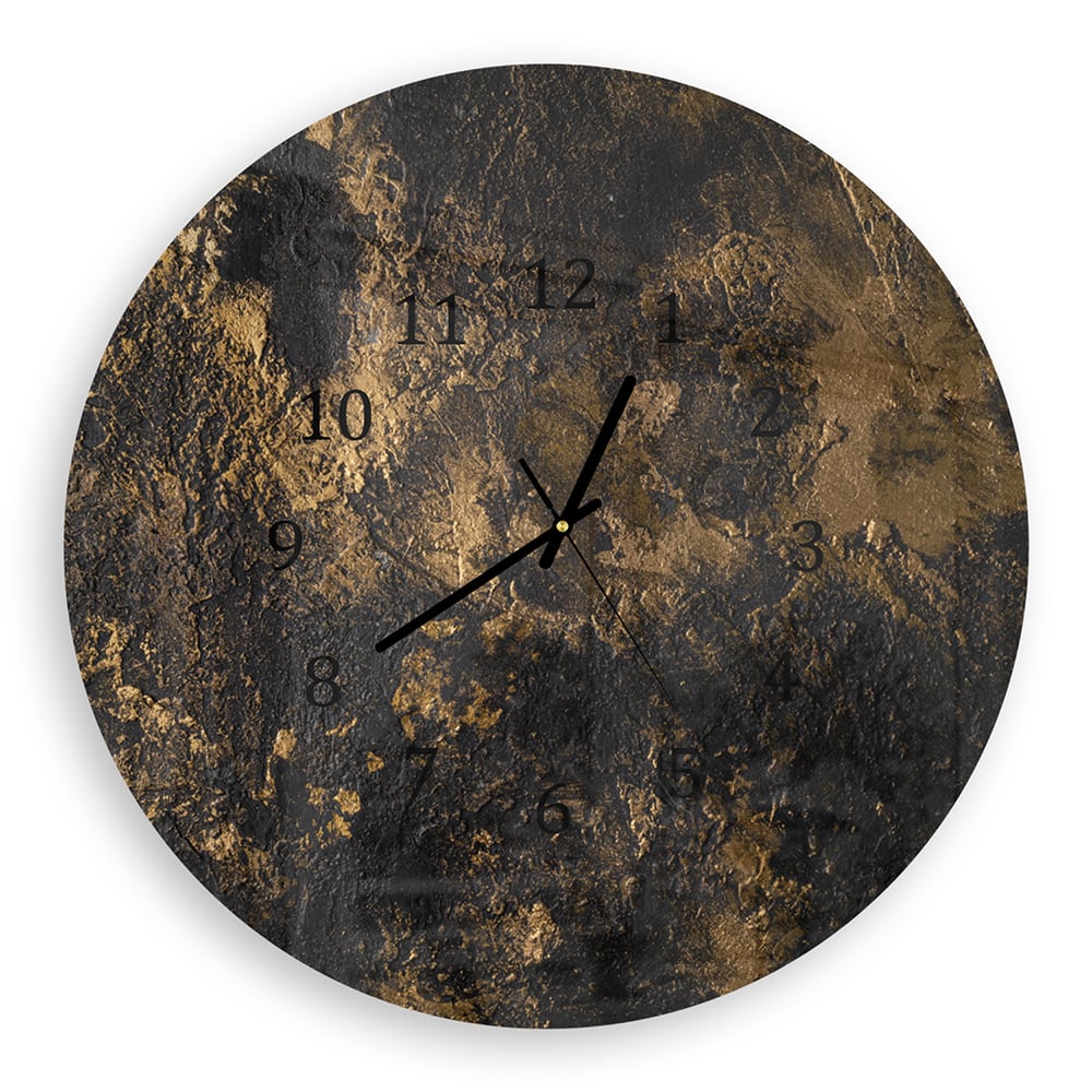 Wandklok Rond 30cm - Gehard Glas - Black-Gold Textuur