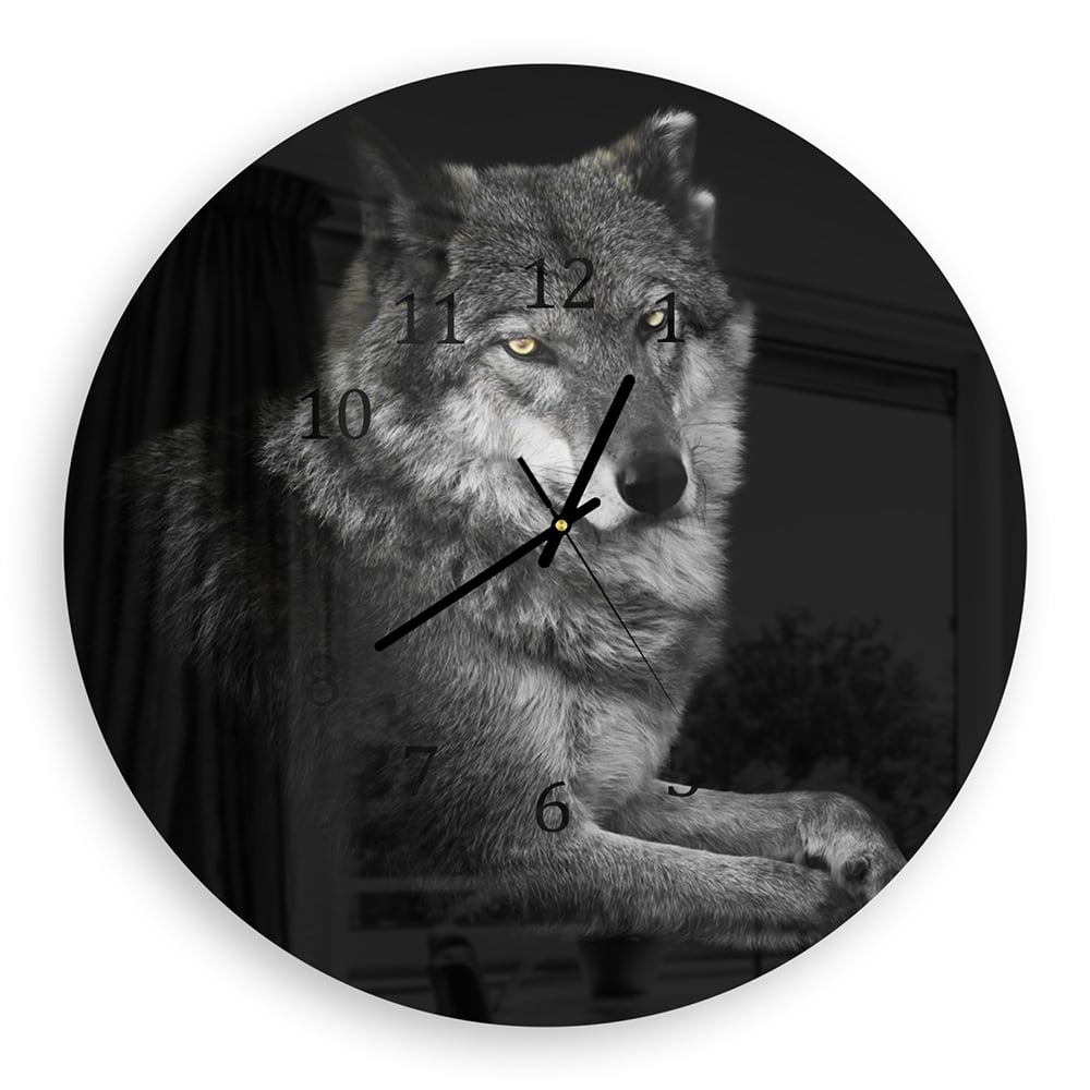 Wandklok Rond 30cm - Gehard Glas - Vrouwelijke Wolf