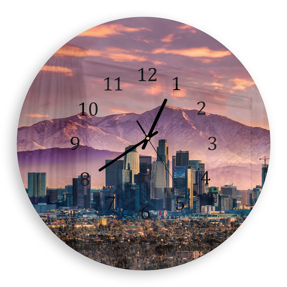 Wandklok Rond 30cm - Gehard Glas - Los Angeles Skyline bij Zonsondergang