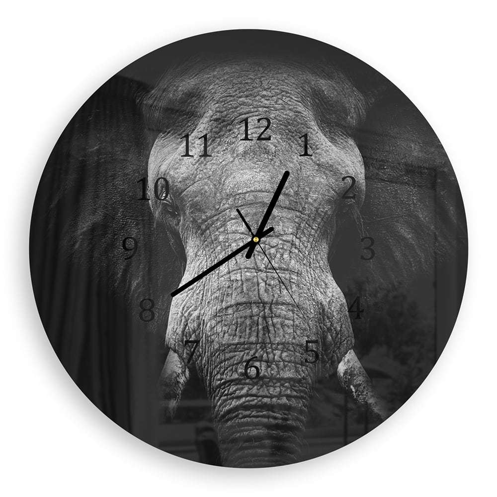 Wandklok Rond 30cm - Gehard Glas - Zwart/Wit Olifant