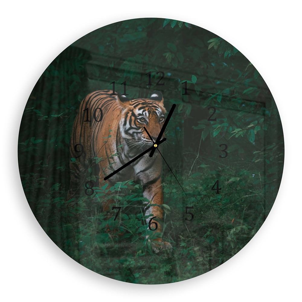 Wandklok Rond 30cm - Gehard Glas - Bengaalse Tijger in het Bos