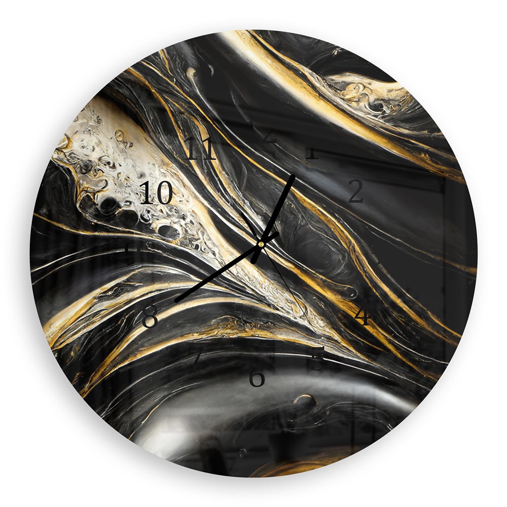 Wandklok Rond 30cm - Gehard Glas - Abstracte Goud en Zwart Marmer