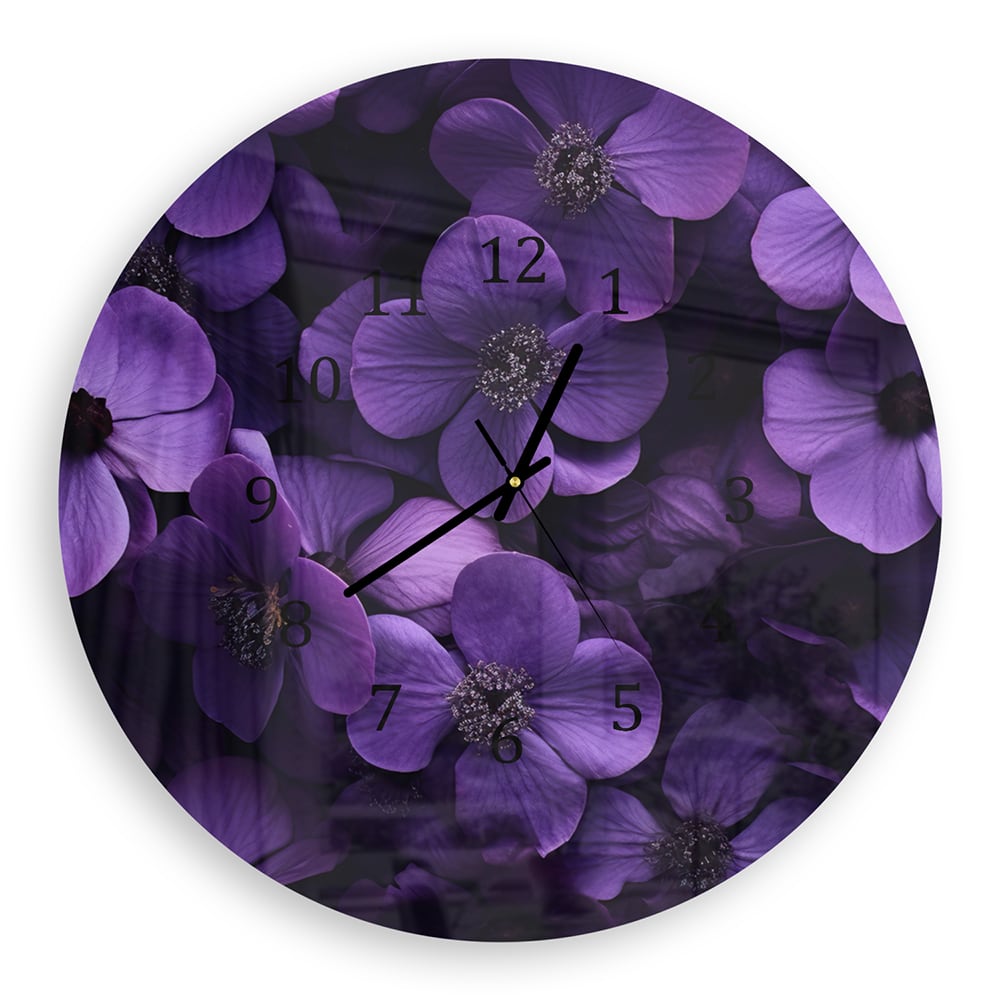 Wandklok Rond 30cm - Gehard Glas - Paarse Bloemen