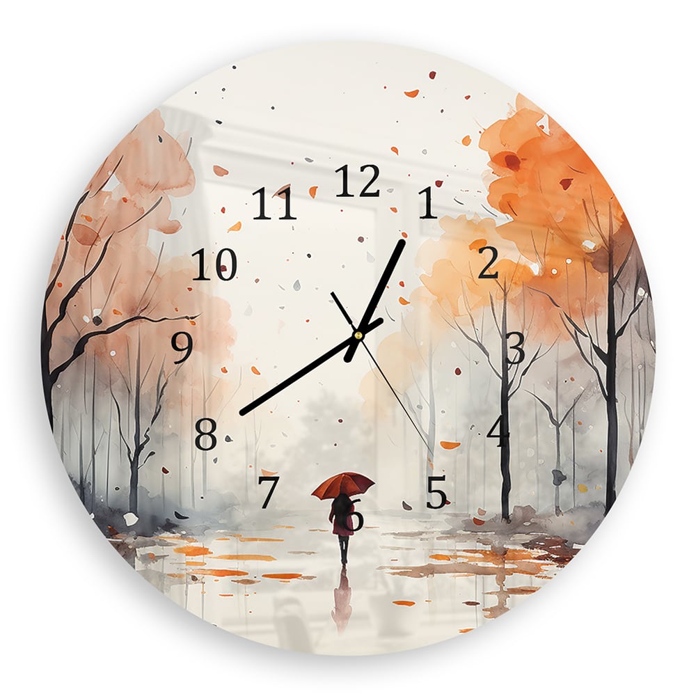 Wandklok Rond 30cm - Gehard Glas - Waterverf Schilderij van Herfst Park