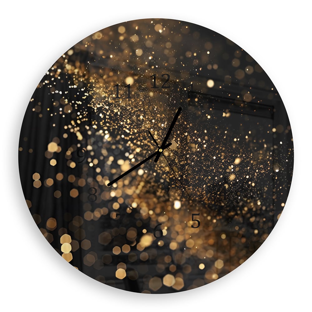 Wandklok Rond 30cm - Gehard Glas - Zwarte Achtergrond met Gouden Glitter