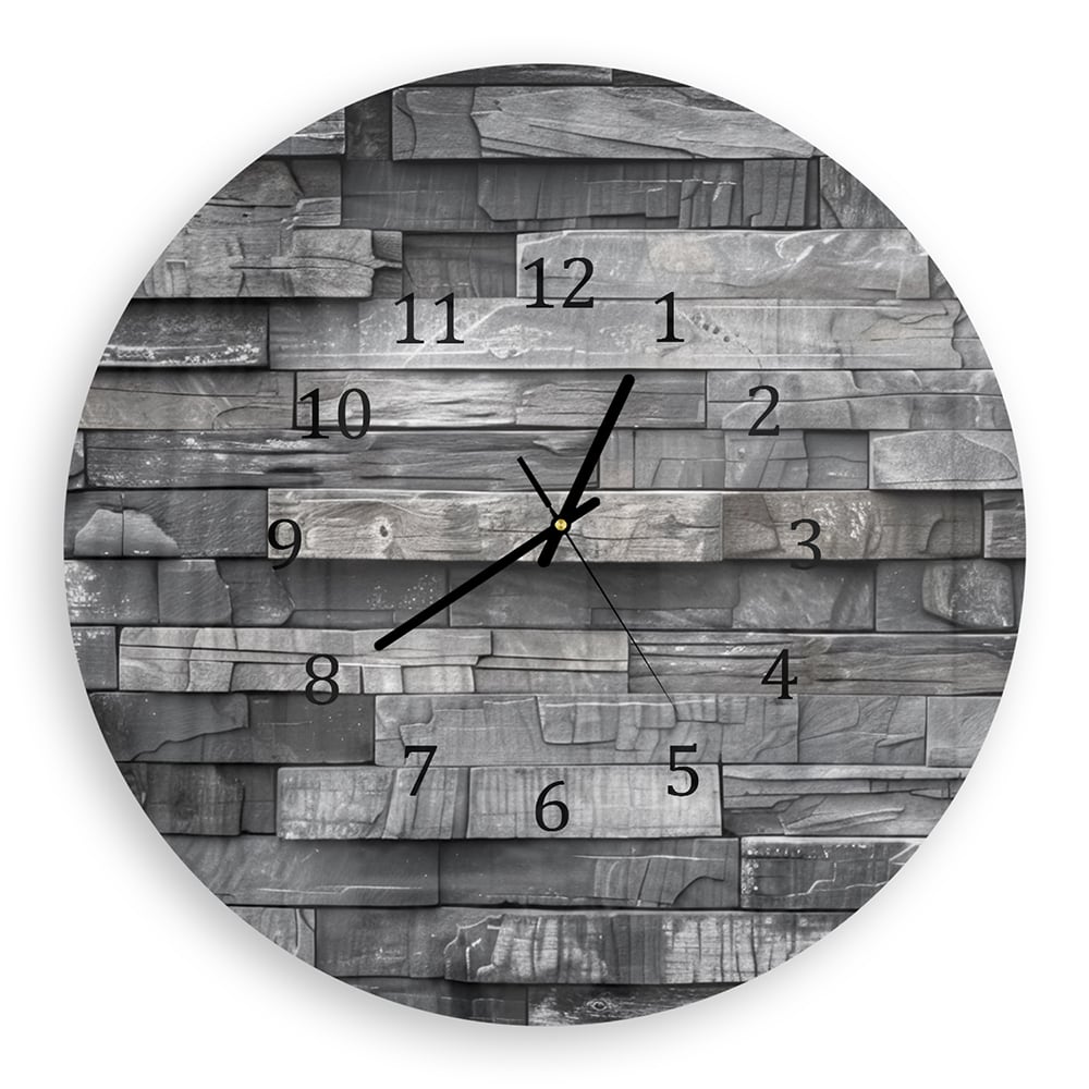Wandklok Rond 30cm - Gehard Glas - Stenen Muur Zwart-Wit