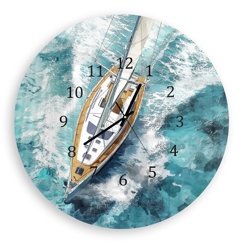 Wandklok Rond 30cm - Gehard Glas - Waterverf Schilderij Zeilboot