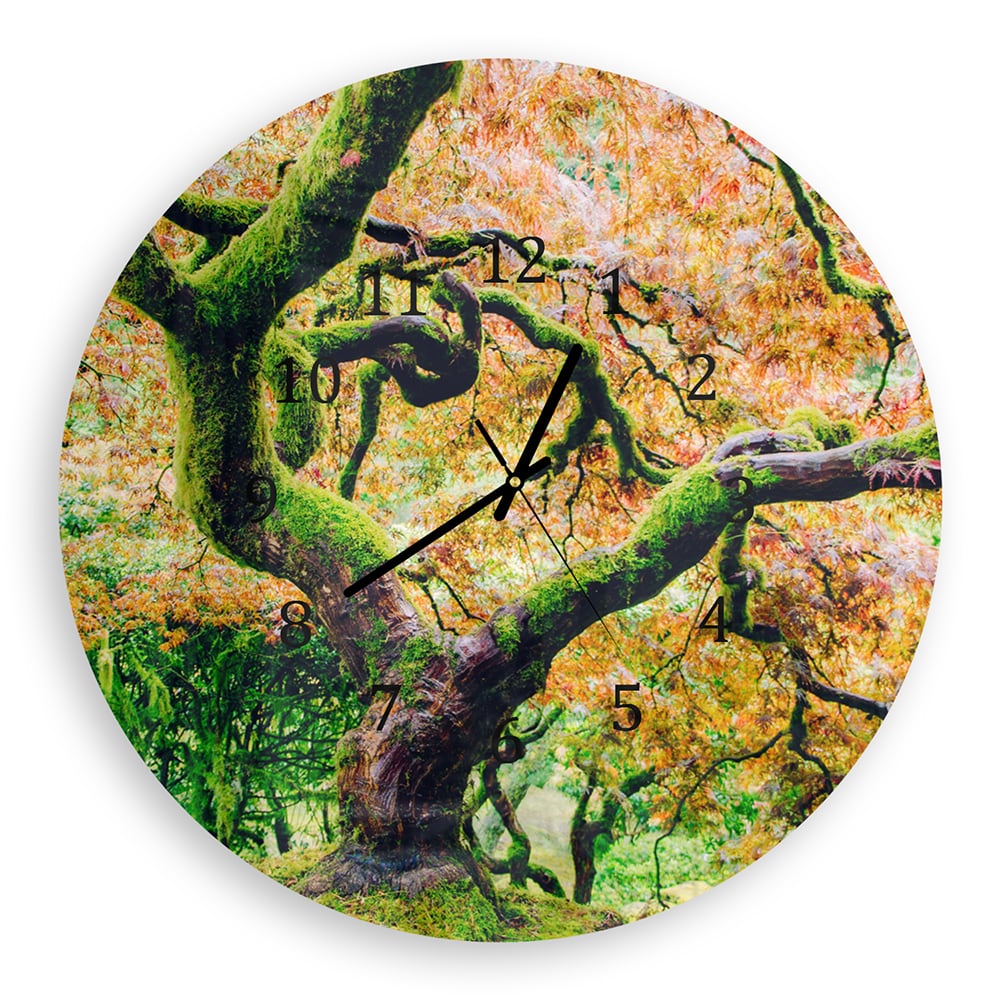 Wandklok Rond 30cm - Gehard Glas - Mossige Boom in de Herfst