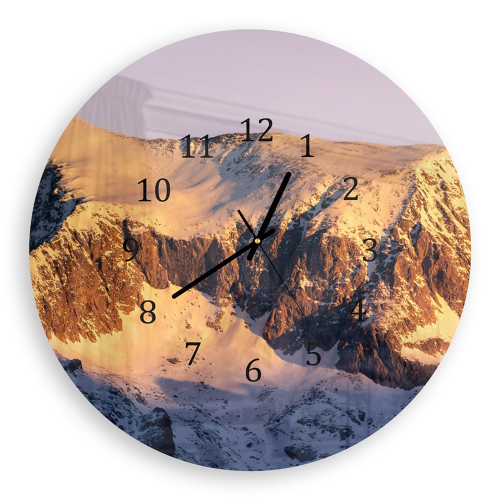 Wandklok Rond 30cm - Gehard Glas - Bergtoppen in het Eerste Licht