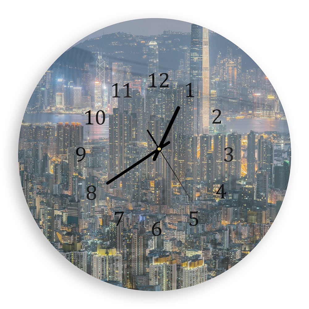 Wandklok Rond 30cm - Gehard Glas - Hong Kong in de Nacht