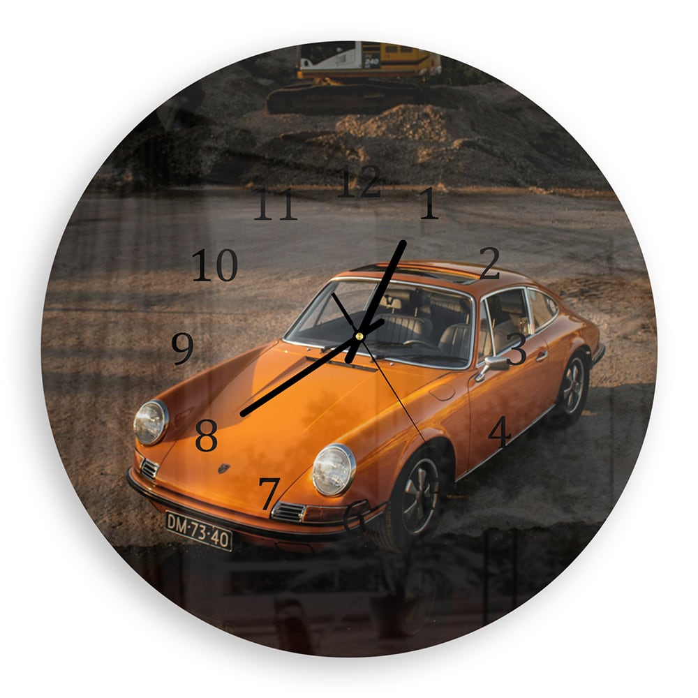 Wandklok Rond 30cm - Gehard Glas - Oranje Porsche