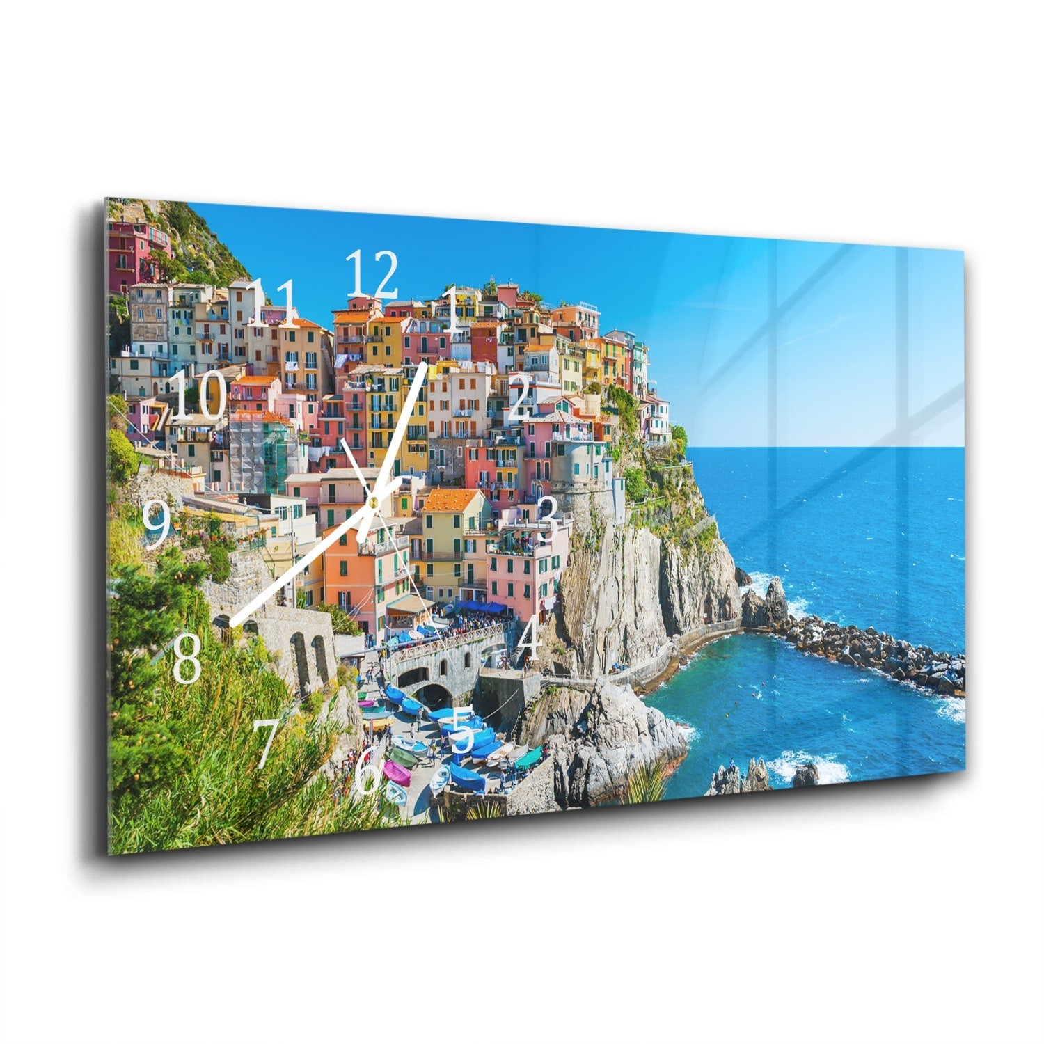 Wandklok 60x30 - Gehard Glas - Kleurrijk Cinque Terre aan de Kust