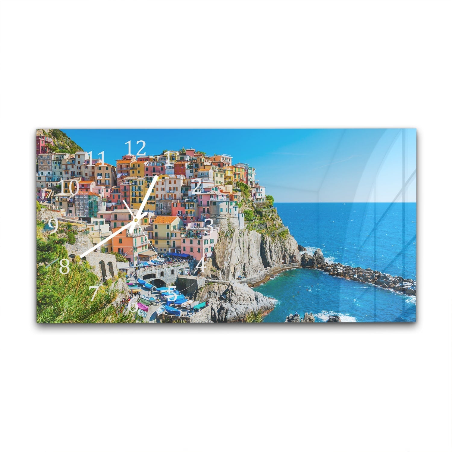 Wandklok 60x30 - Gehard Glas - Kleurrijk Cinque Terre aan de Kust