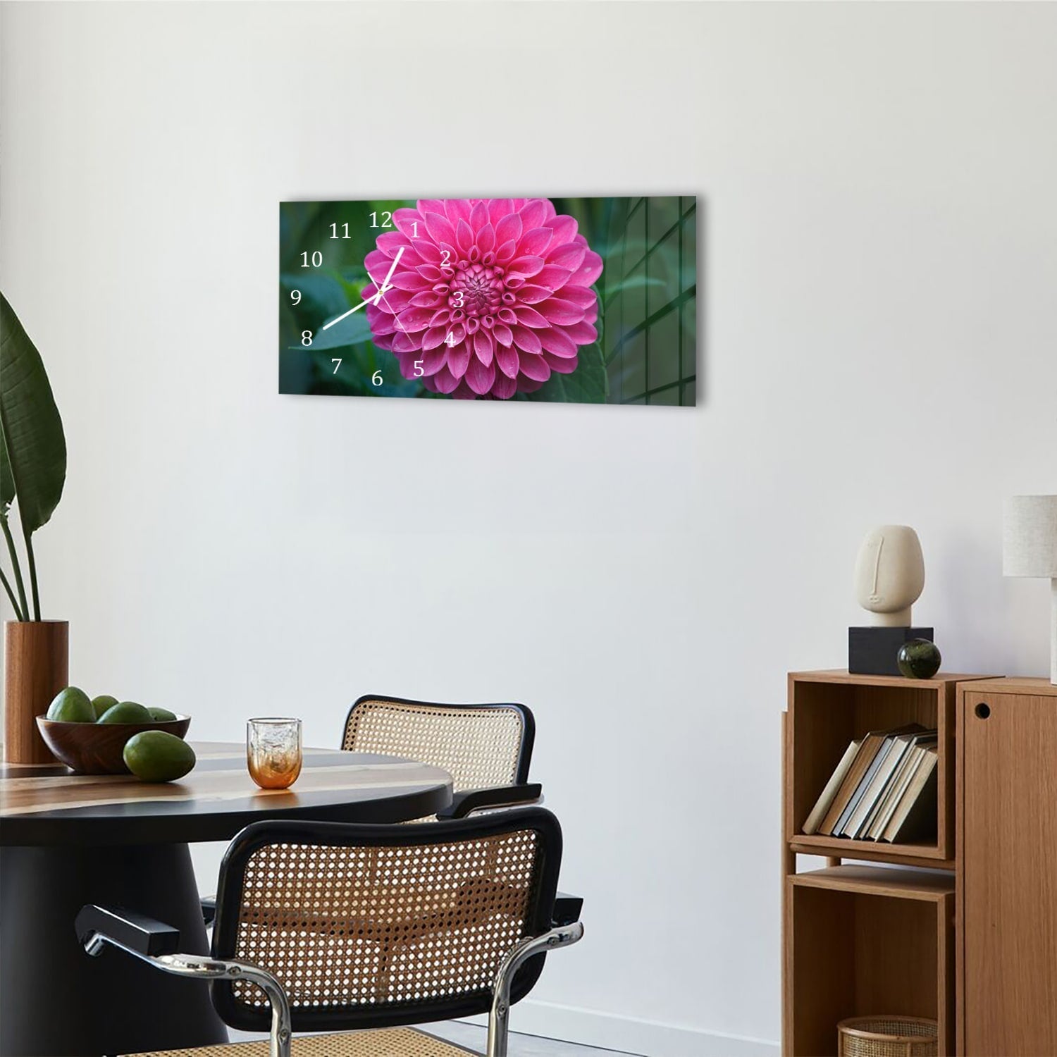 Wandklok 60x30 - Gehard Glas - Roze Dahlia