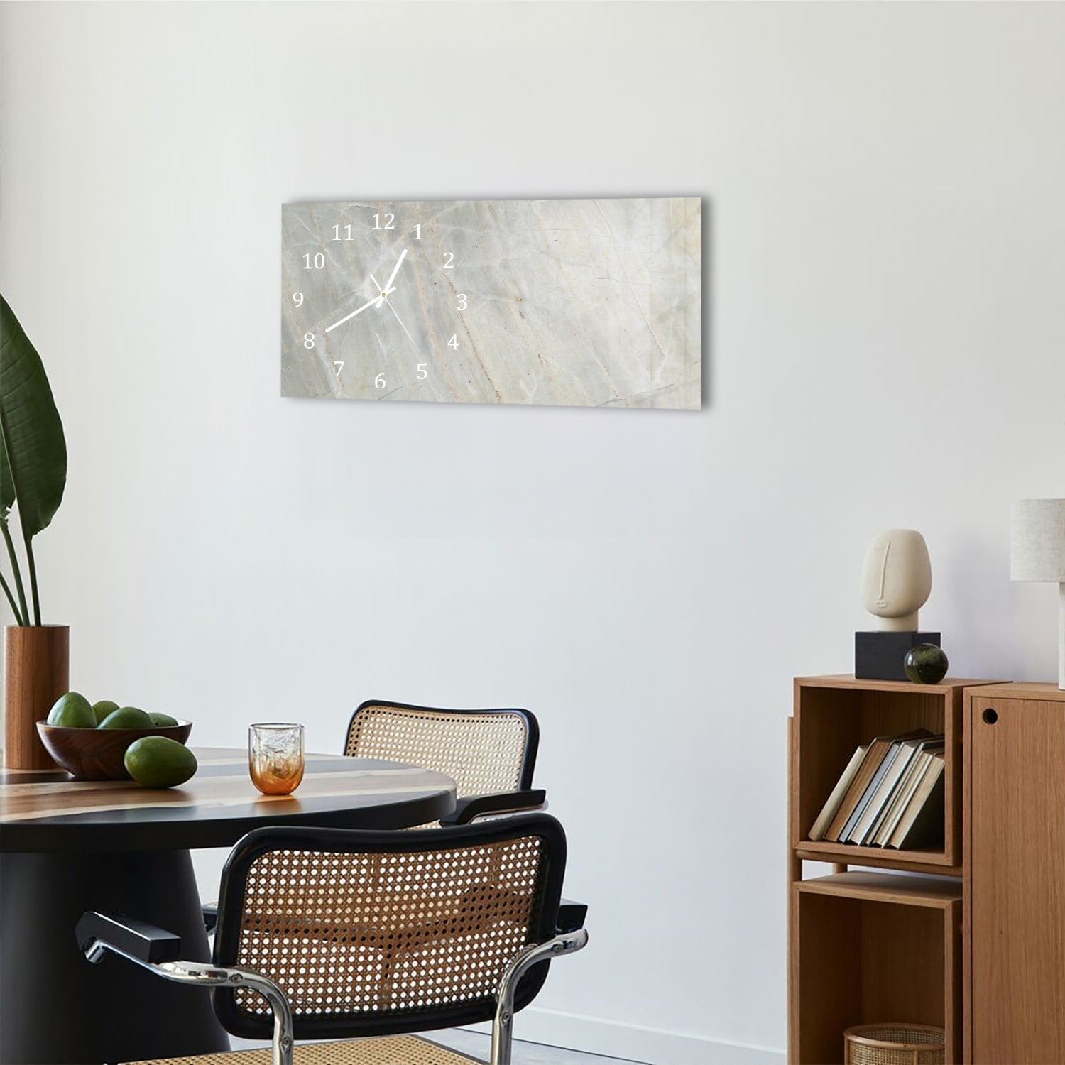 Wandklok 60x30 - Gehard Glas - Lichtgrijs Marmer