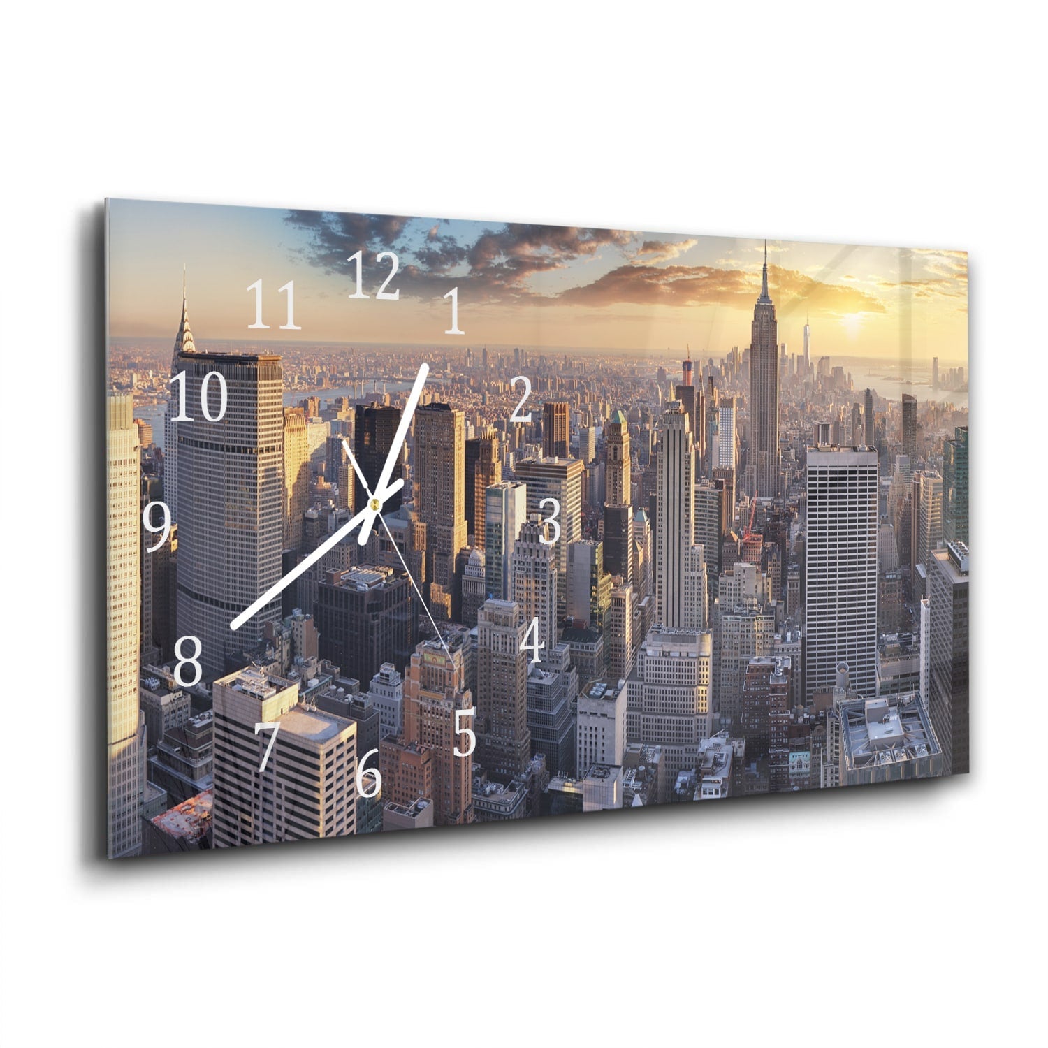 Wandklok 60x30 - Gehard Glas - Zonsondergang over New York City