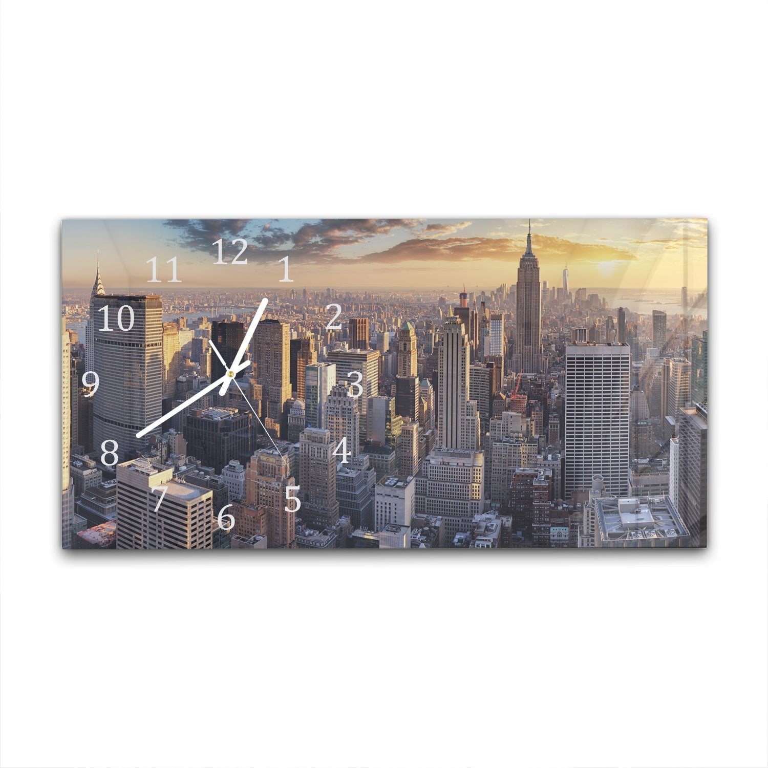 Wandklok 60x30 - Gehard Glas - Zonsondergang over New York City