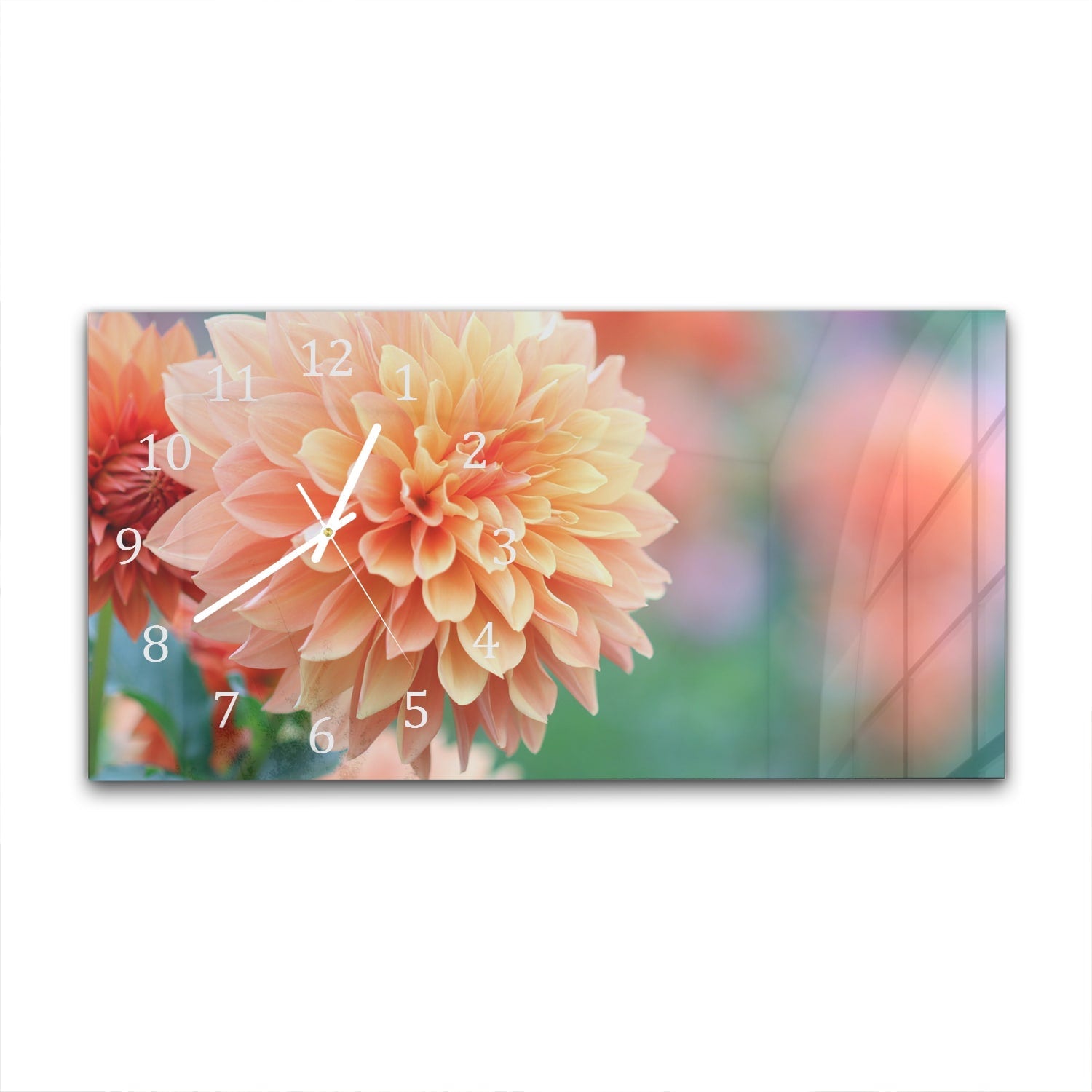 Wandklok 60x30 - Gehard Glas - Roze/Gele Dahlia