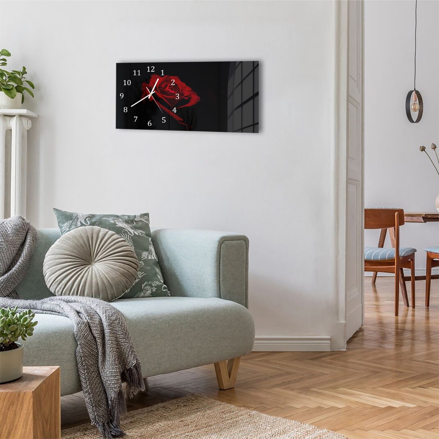 Wandklok 60x30 - Gehard Glas - Rode Roos In Het Donker
